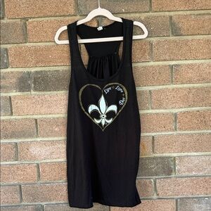 Bella Black and Cream Tank Top With Nola and Fluer De Leis Design Size Large
